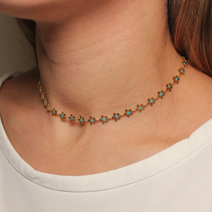 Gouden bloemen choker ketting